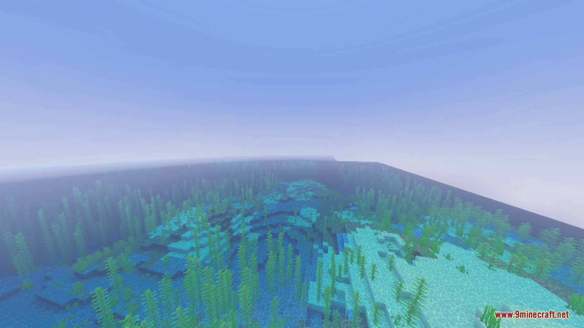 Sun & Moon Path Shader Screenshot 2 Vibrant underwater scene showing dense kelp forests in a clear blue ocean