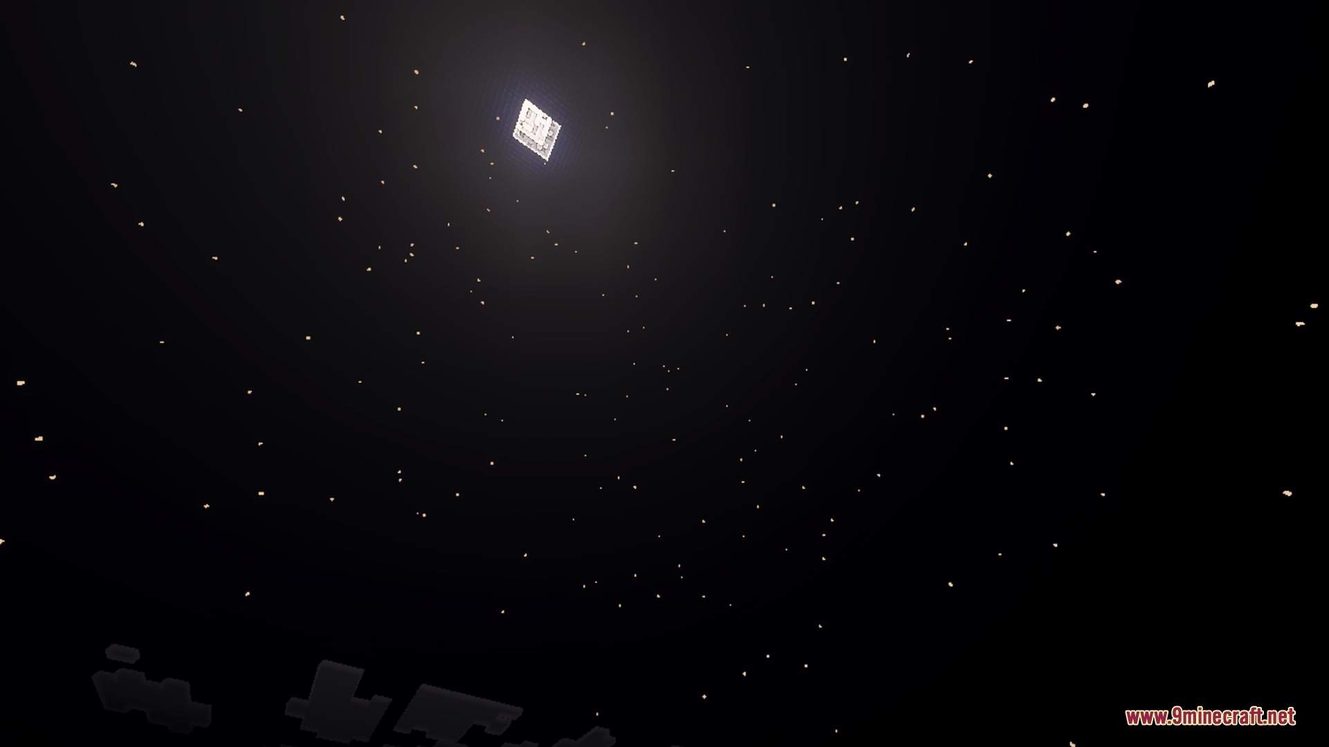 Sunglid Visuals Shader Screenshot 4 A bright square moon shines over the dark starry night sky in Minecraft