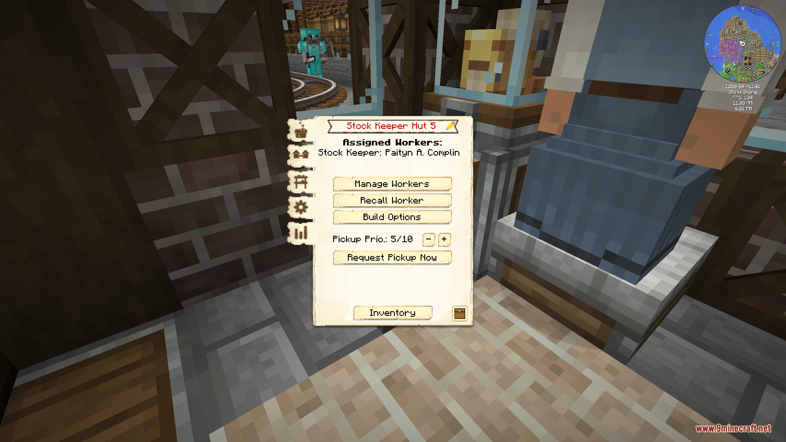 The management menu for a stock keeper hut displaying worker assignment options