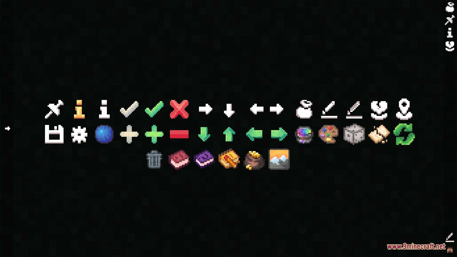 A variety of pixelated quest icons displayed on a dark background