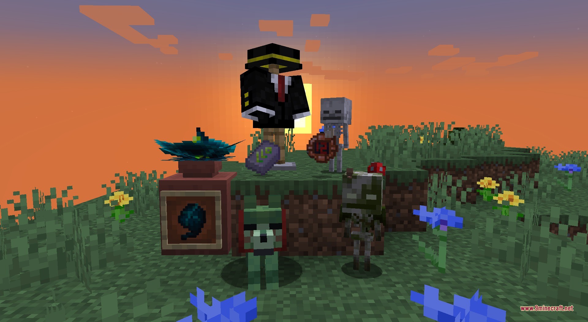Survivor's Elegy Data Pack Screenshot 10 Custom mobs and items like a skeleton with a shield and sculk plantoid