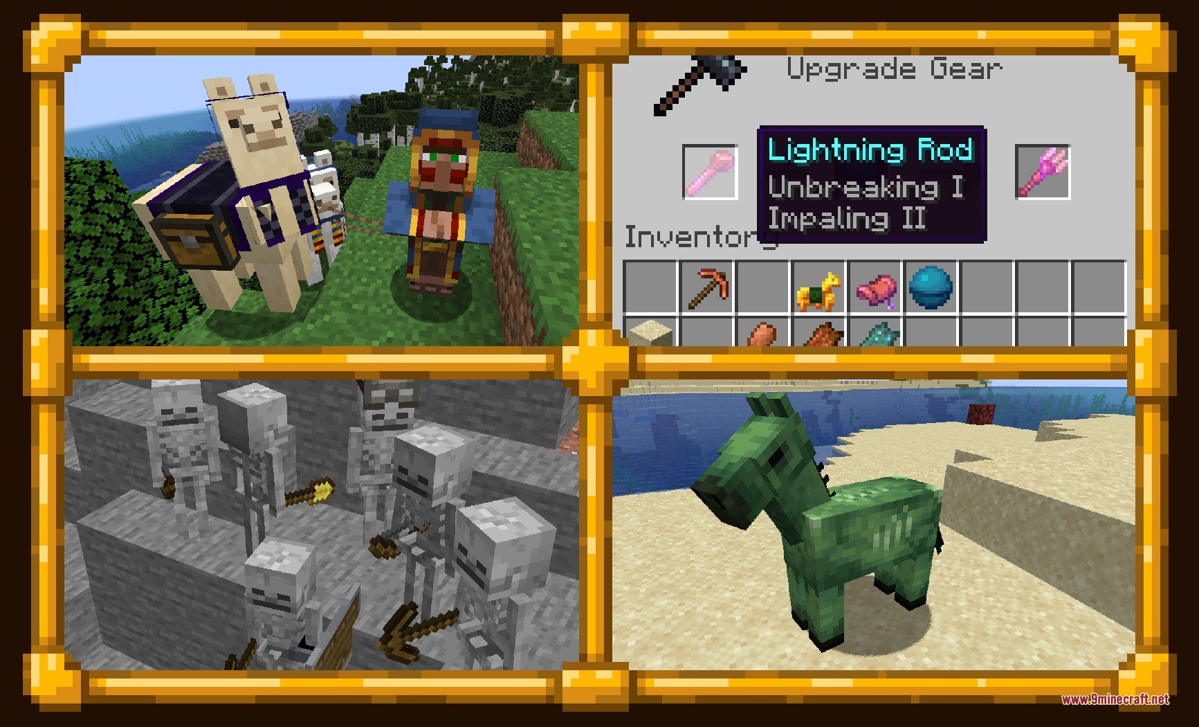 Survivor's Elegy Data Pack Screenshot 2 Collage of survival features including mob decay and custom item upgrade mechanics