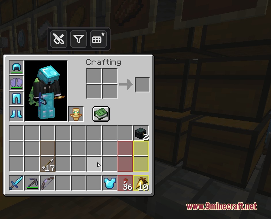 Swift Vault Flow Mod interface showing colored inventory slots and a custom menu