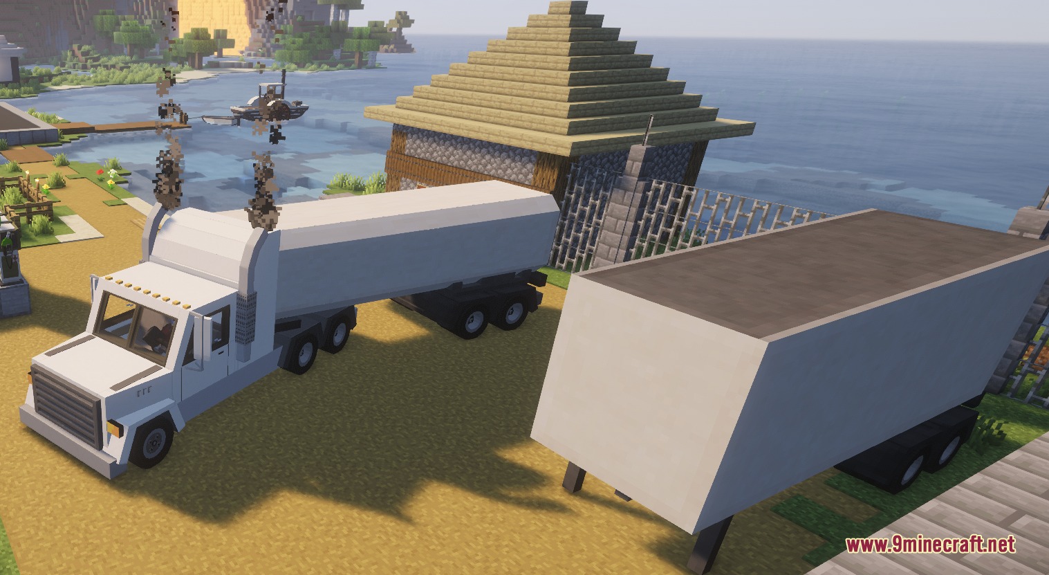 A white semi truck with a trailer from Swift Workhorse Transit Mod