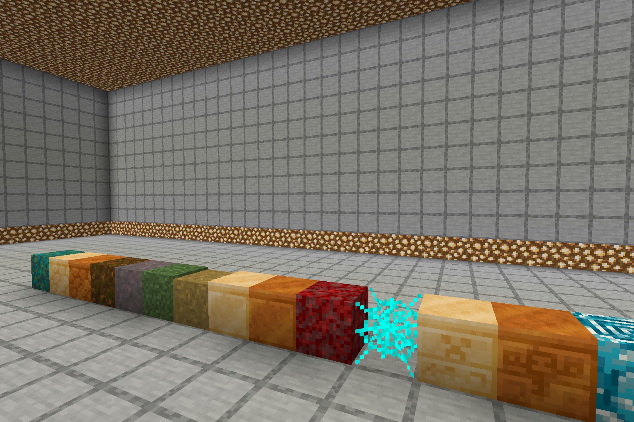 SwiftBoost PvP Resource Pack Screenshot 2 Angled view of Minecraft blocks and a glowing blue particle effect