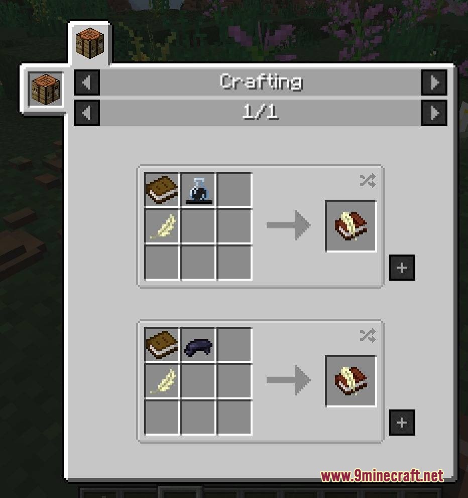 TFC Artisanal Mod Screenshot 5 Crafting interface showing two recipes for a book and quill using ink sacs