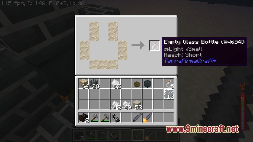 TFC Plus Bids Mod Screenshot 1 Crafting an empty glass bottle using the glass blowing menu in TFC Plus Bids