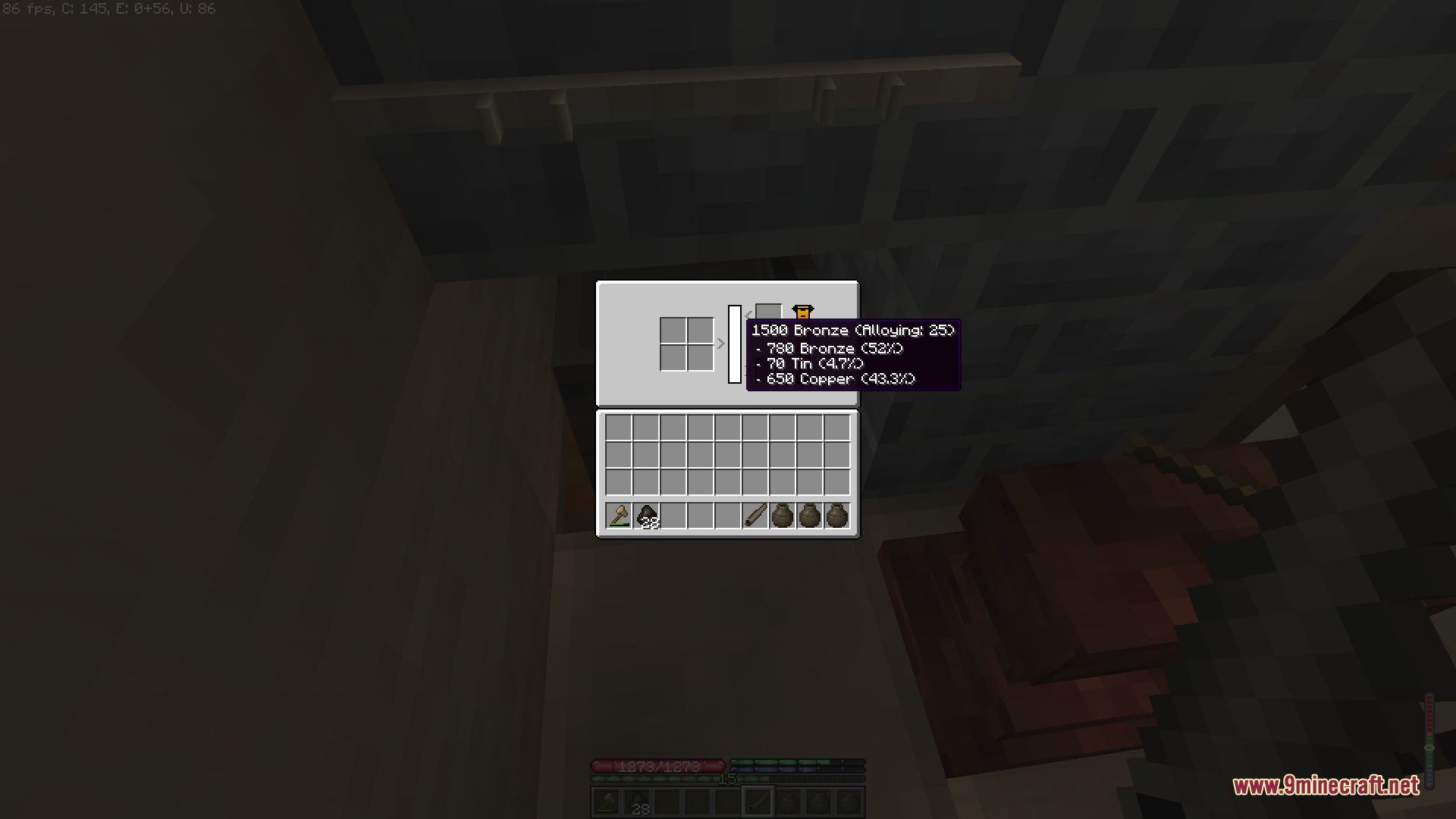 TFC Plus Bids Mod Screenshot 2 A crucible interface displaying the mixture of bronze tin and copper for alloying