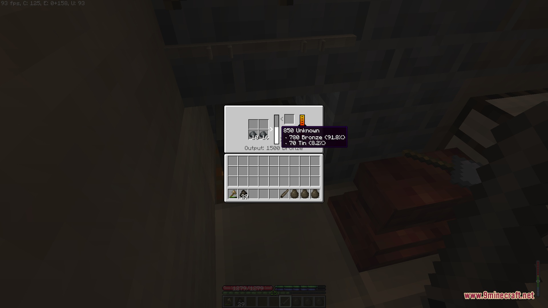 TFC Plus Bids Mod Screenshot 3 Smelting interface showing bronze and tin percentages inside a clay crucible