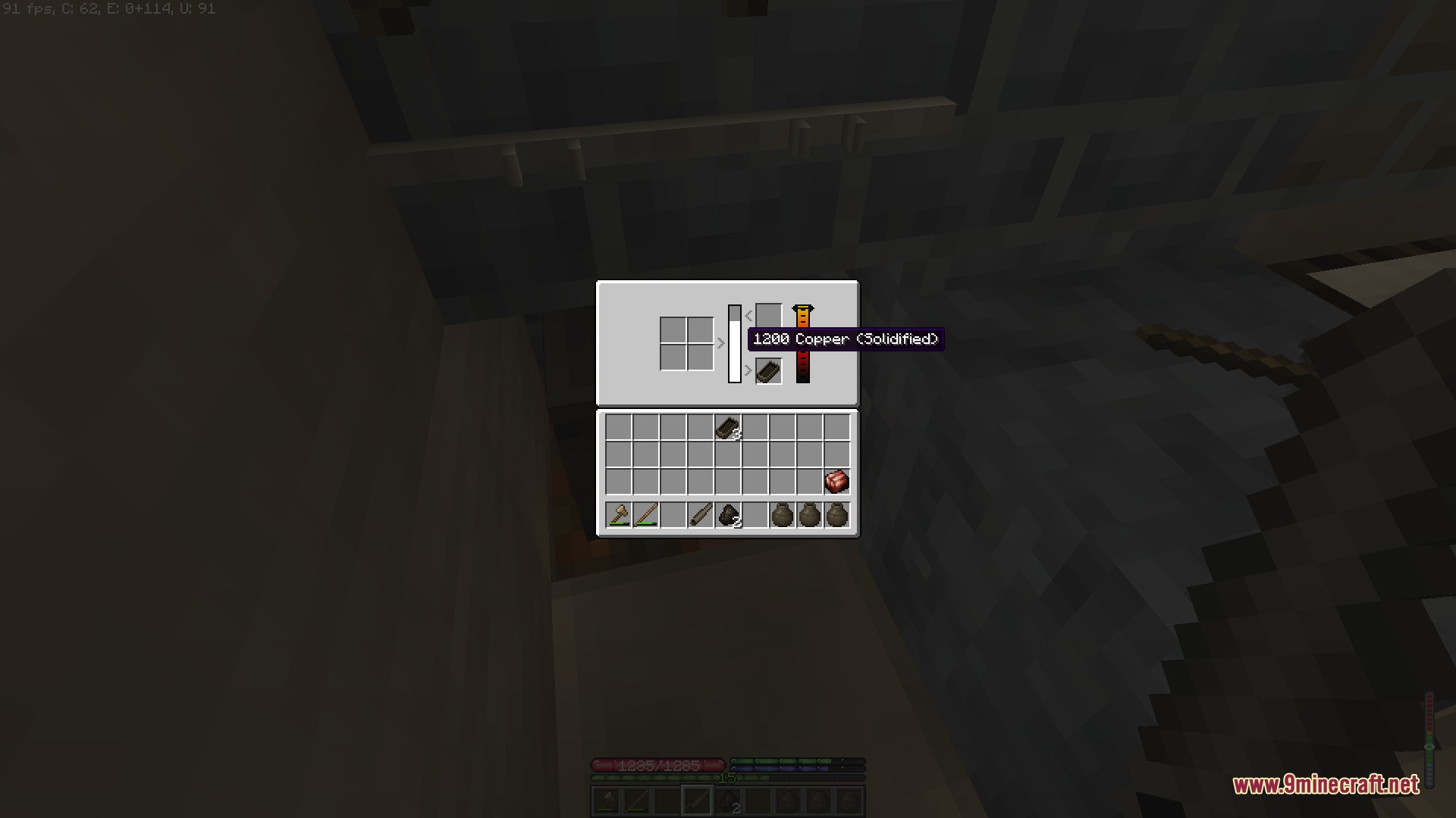 TFC Plus Bids Mod Screenshot 7 A player viewing the solidified copper amount inside a clay crucible interface