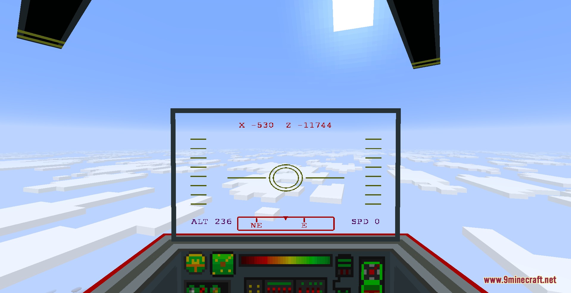 Flying a helicopter high above the clouds with the cockpit display visible
