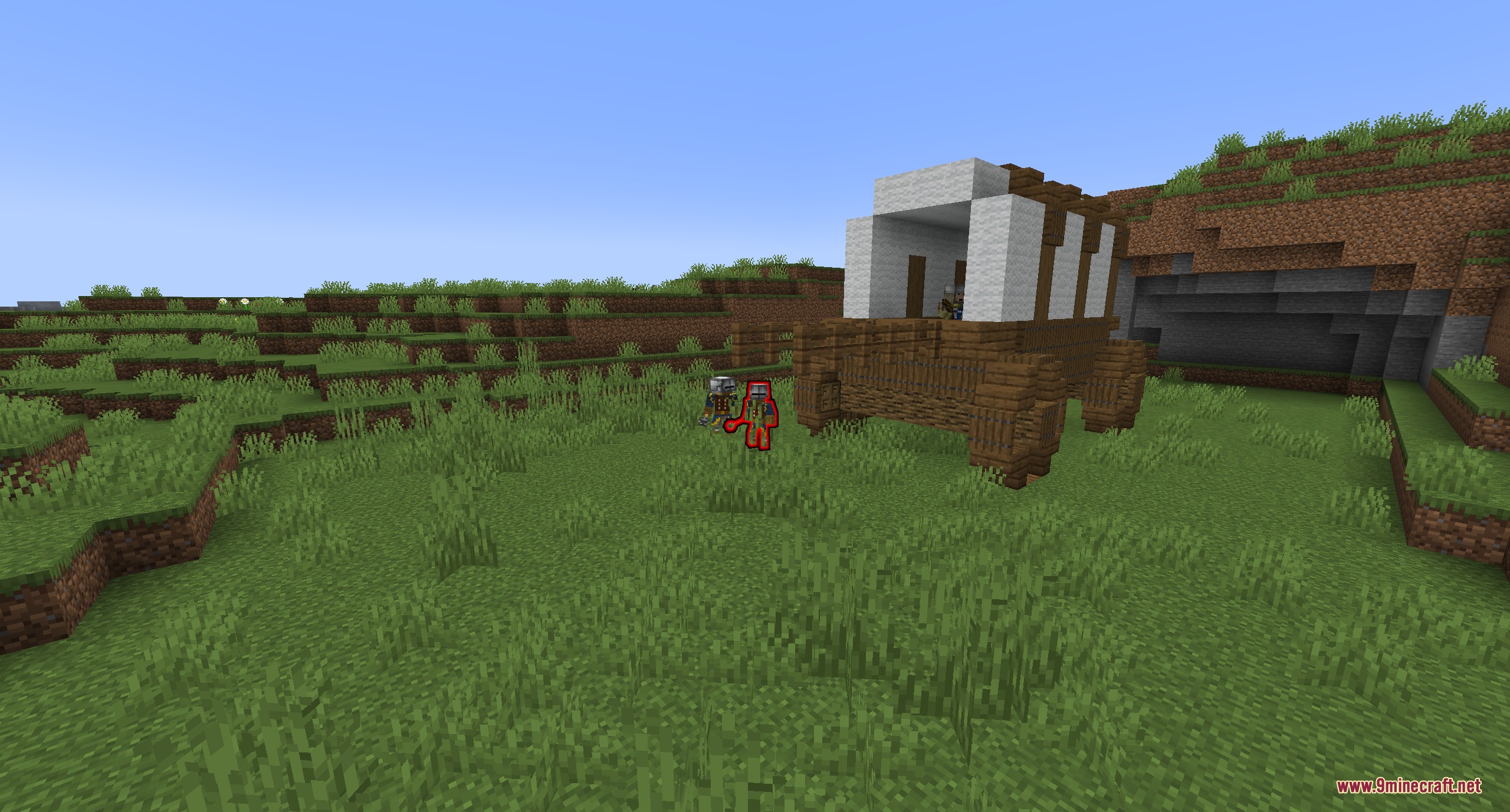 TKVM Enemies Mod Screenshot 2 Two knights standing next to a wooden wagon in the wilderness