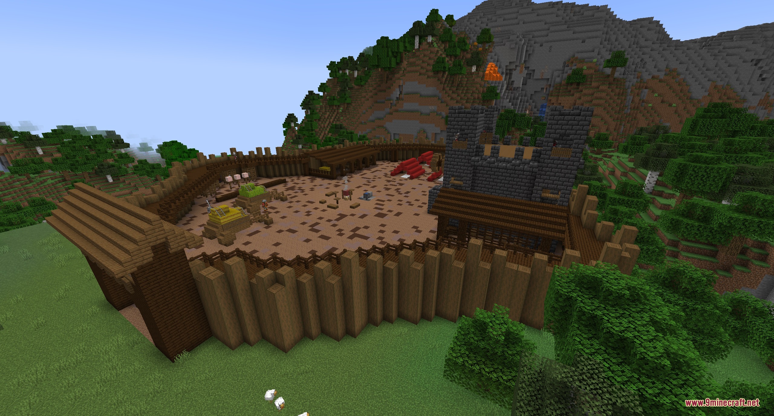 TKVM Enemies Mod Screenshot 3 A large medieval military camp with wooden walls and a stone tower