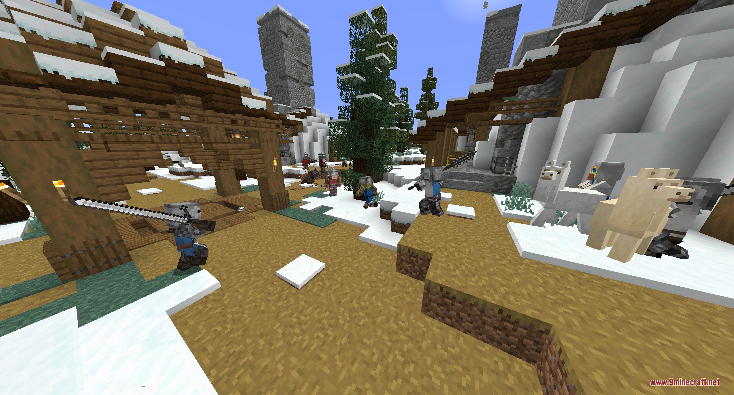 TKVM Enemies Mod Screenshot 5 Agathian and Mason soldiers clashing in a snowy village during a war