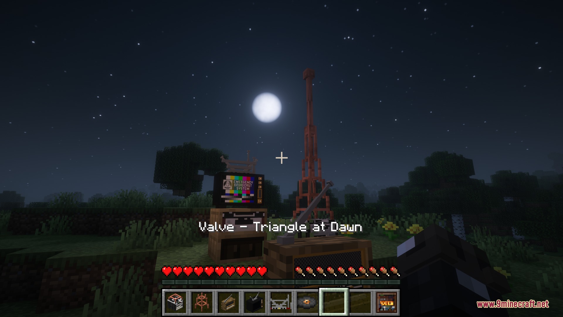 TLOTD Mod Screenshot 5 A television and radio tower standing in a field under the moon
