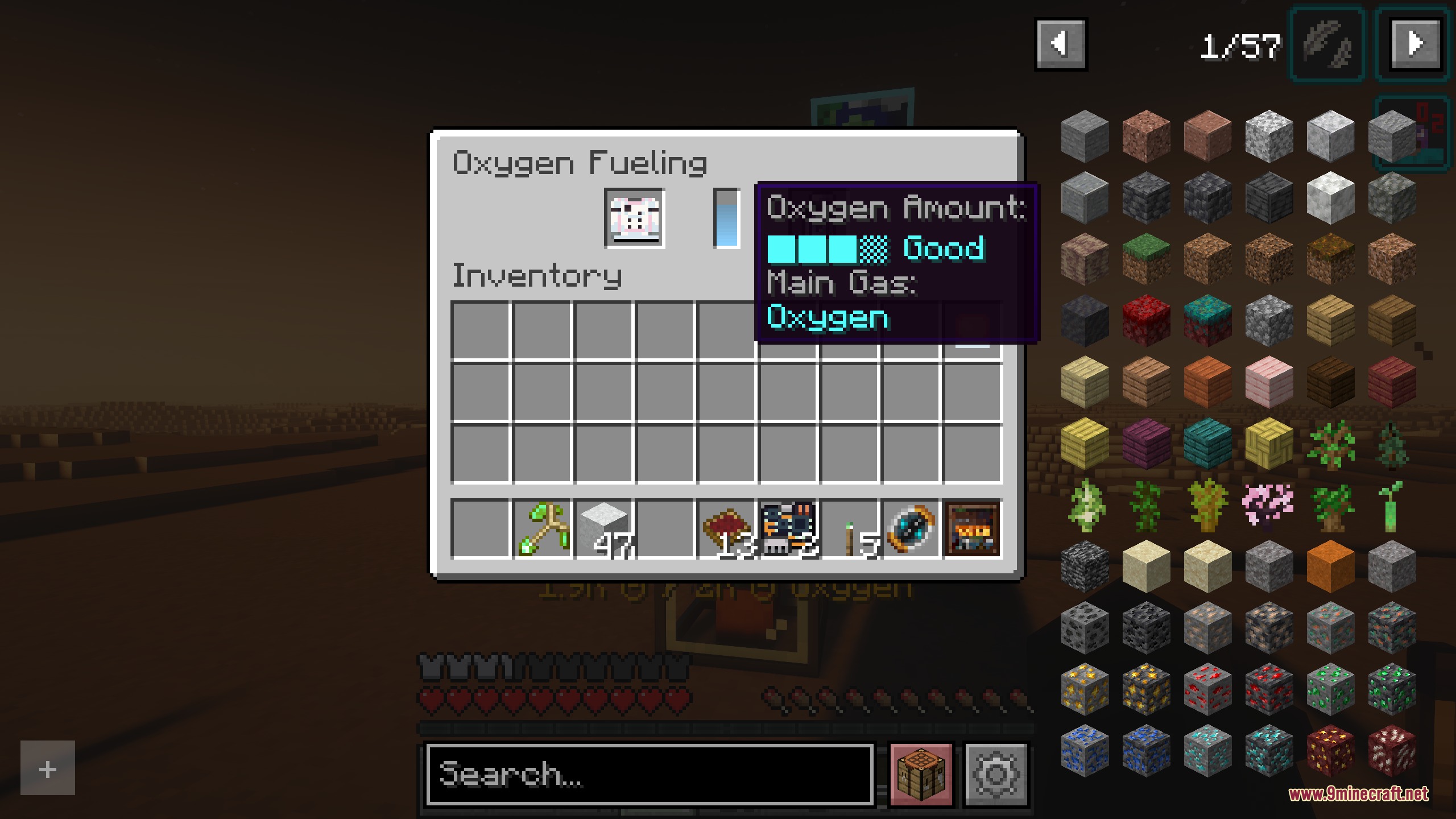 TLOTD Mod Screenshot 8 Oxygen Fueling interface showing a spacesuit being refilled with breathable oxygen gas