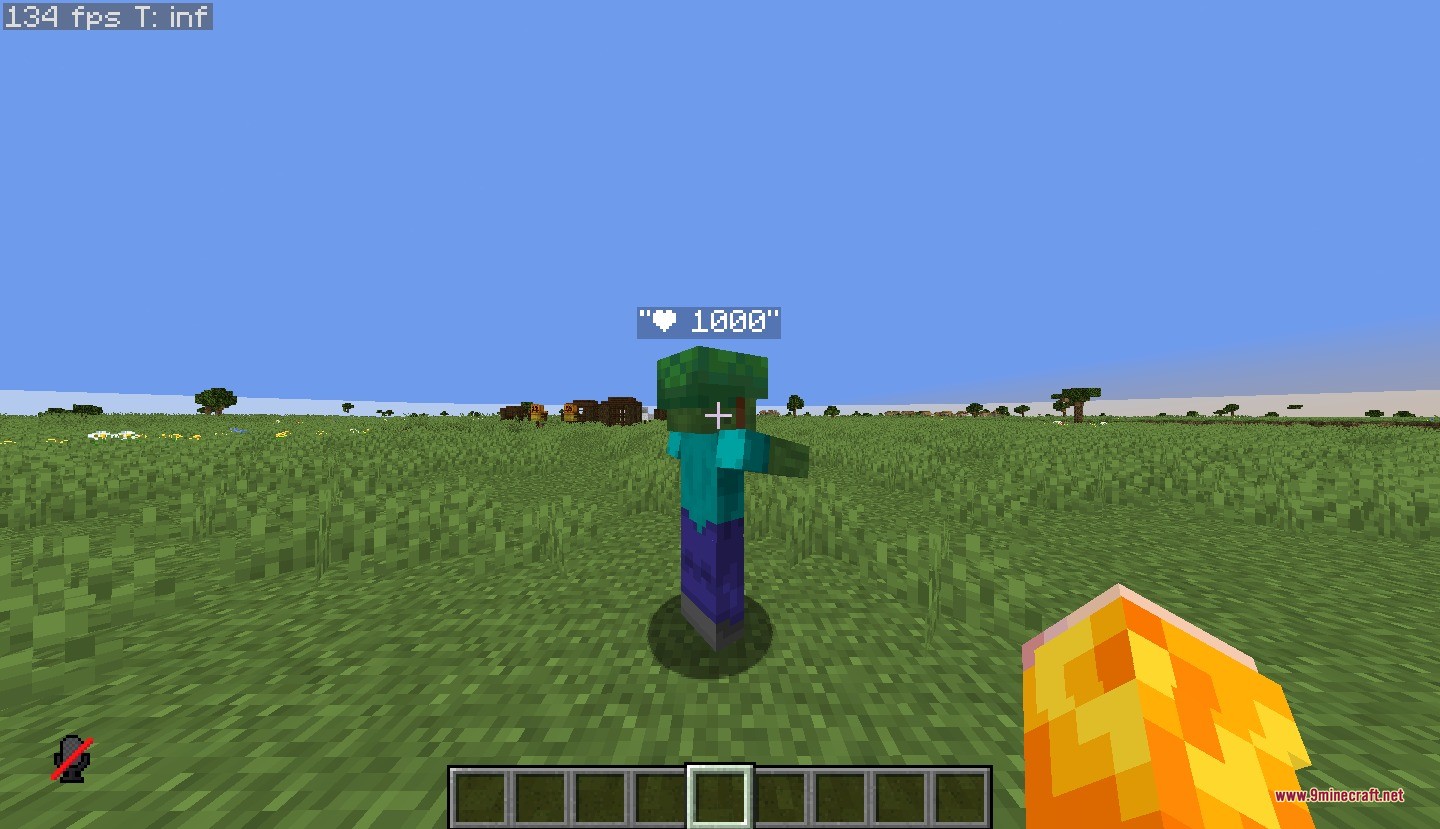 TNT Damage Booster Data Pack Screenshot 4 A single zombie in a field with a health indicator showing one thousand