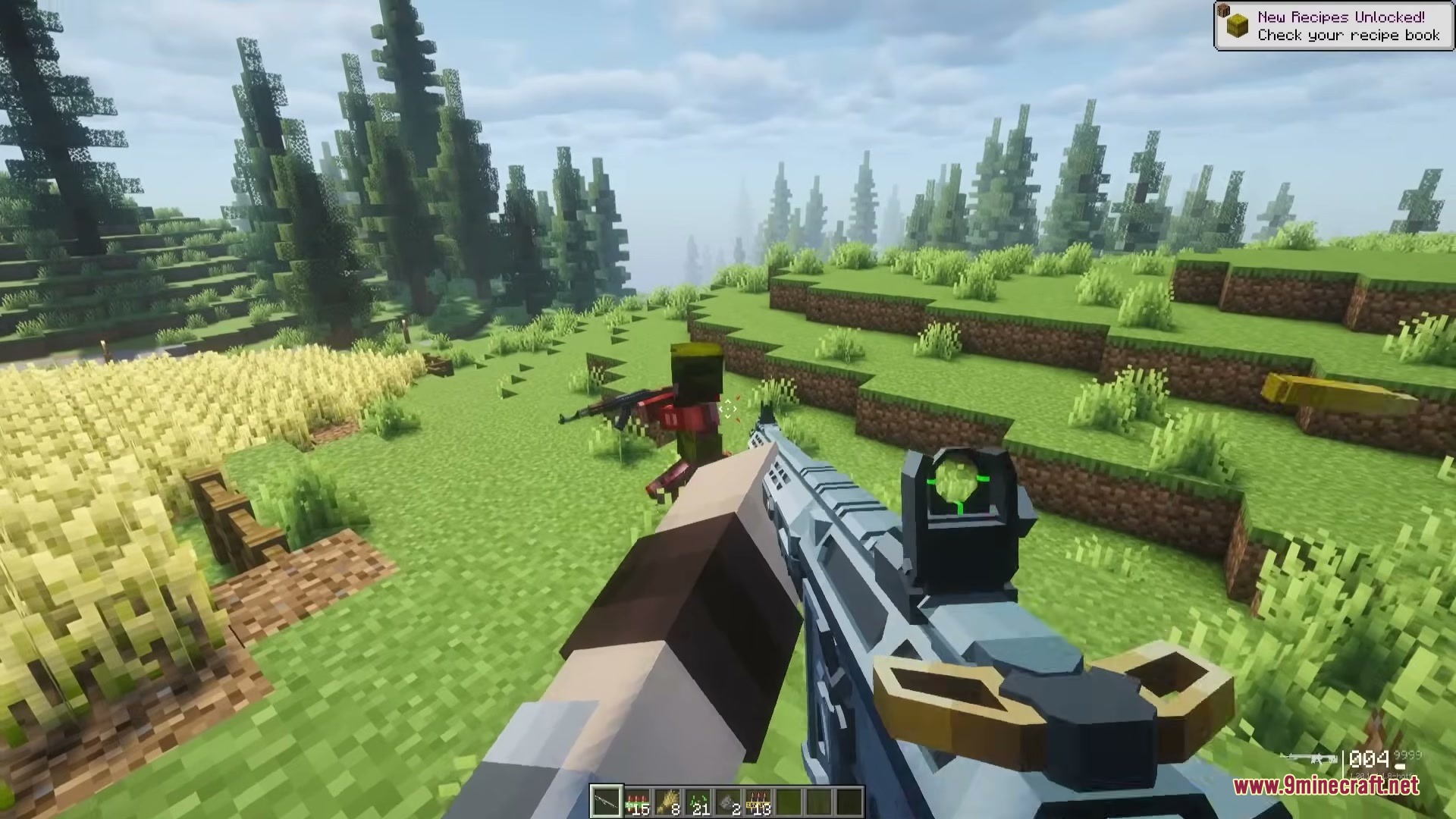 TaCZ Hostiles Mod Screenshot 4 Player aiming a modern rifle at an enemy soldier in a field