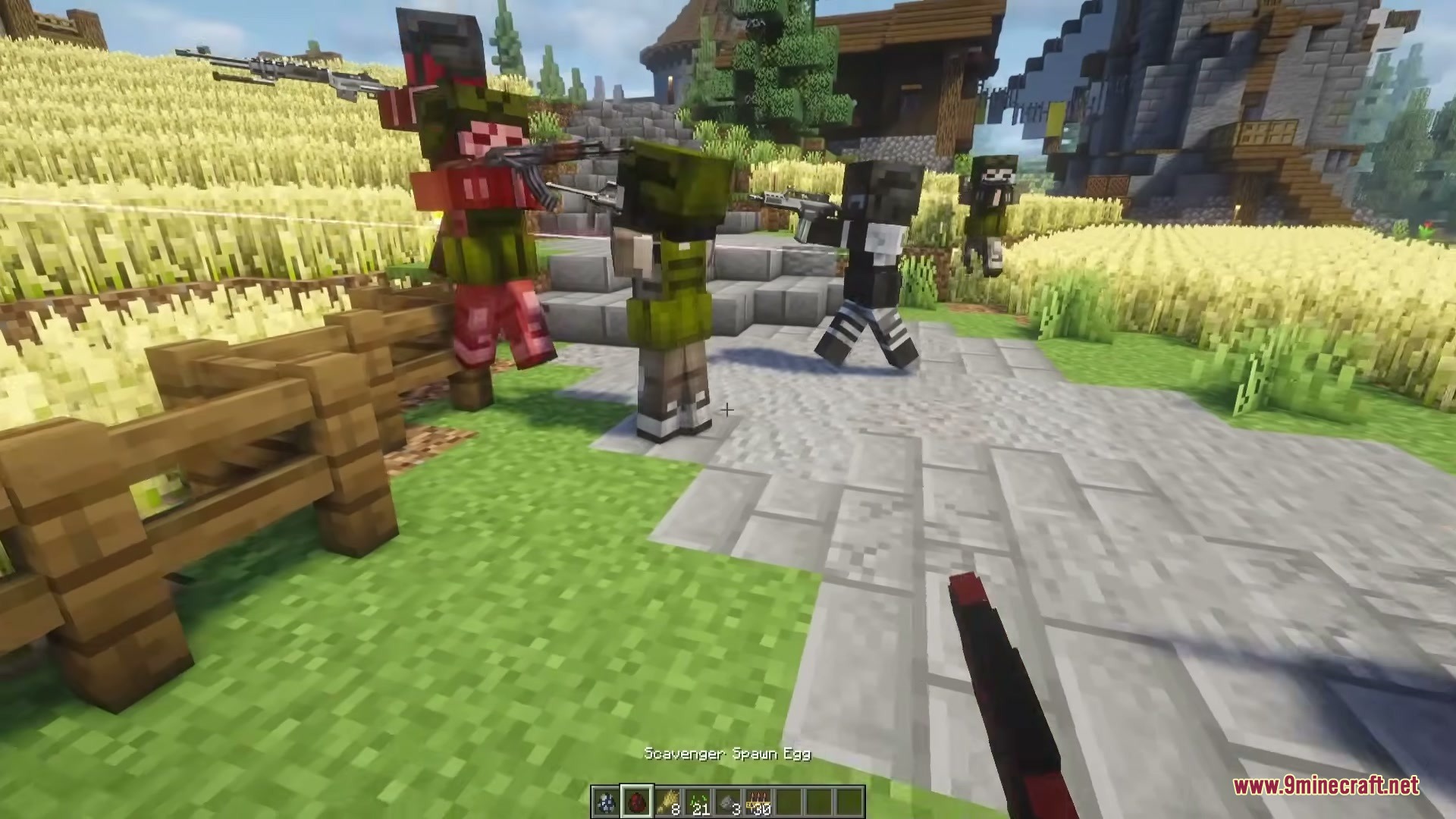 TaCZ Hostiles Mod Screenshot 8 Armed scavengers and soldiers engaging in a gunfight on a stone path