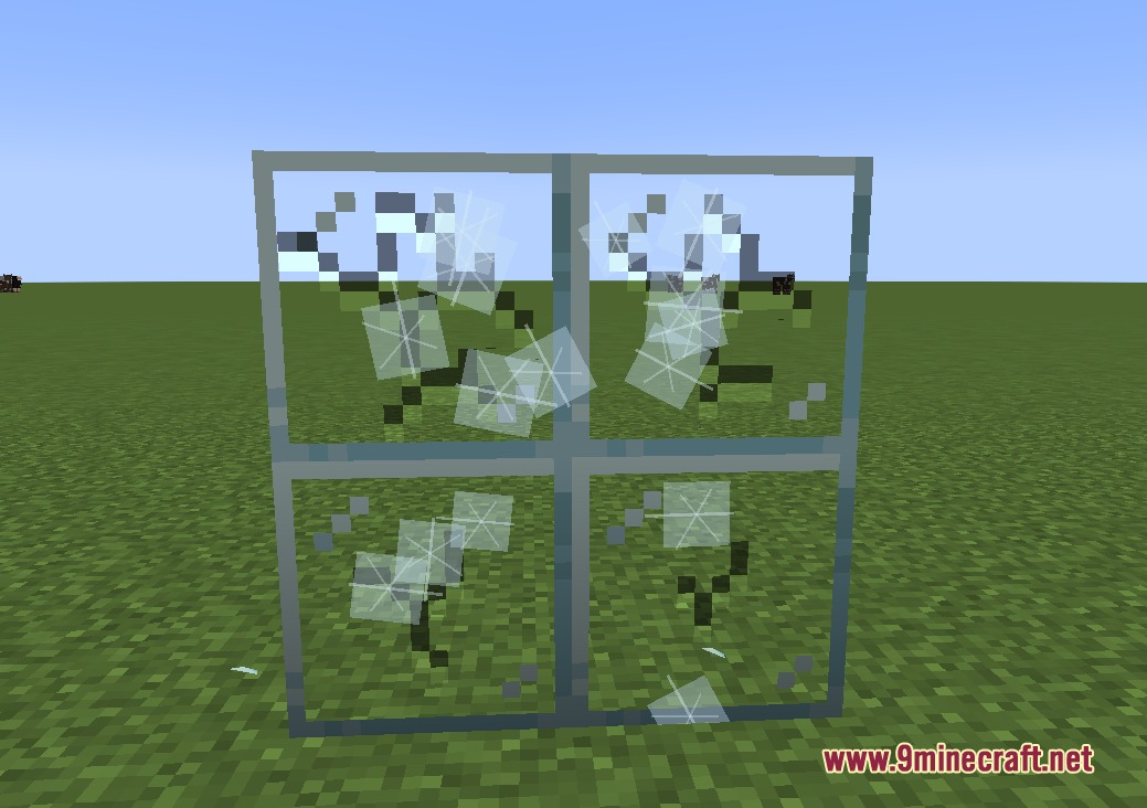 TaCZ Tactical Breaching Mod Screenshot 2 Glass blocks showing bullet holes and cracks from the tactical breaching mod