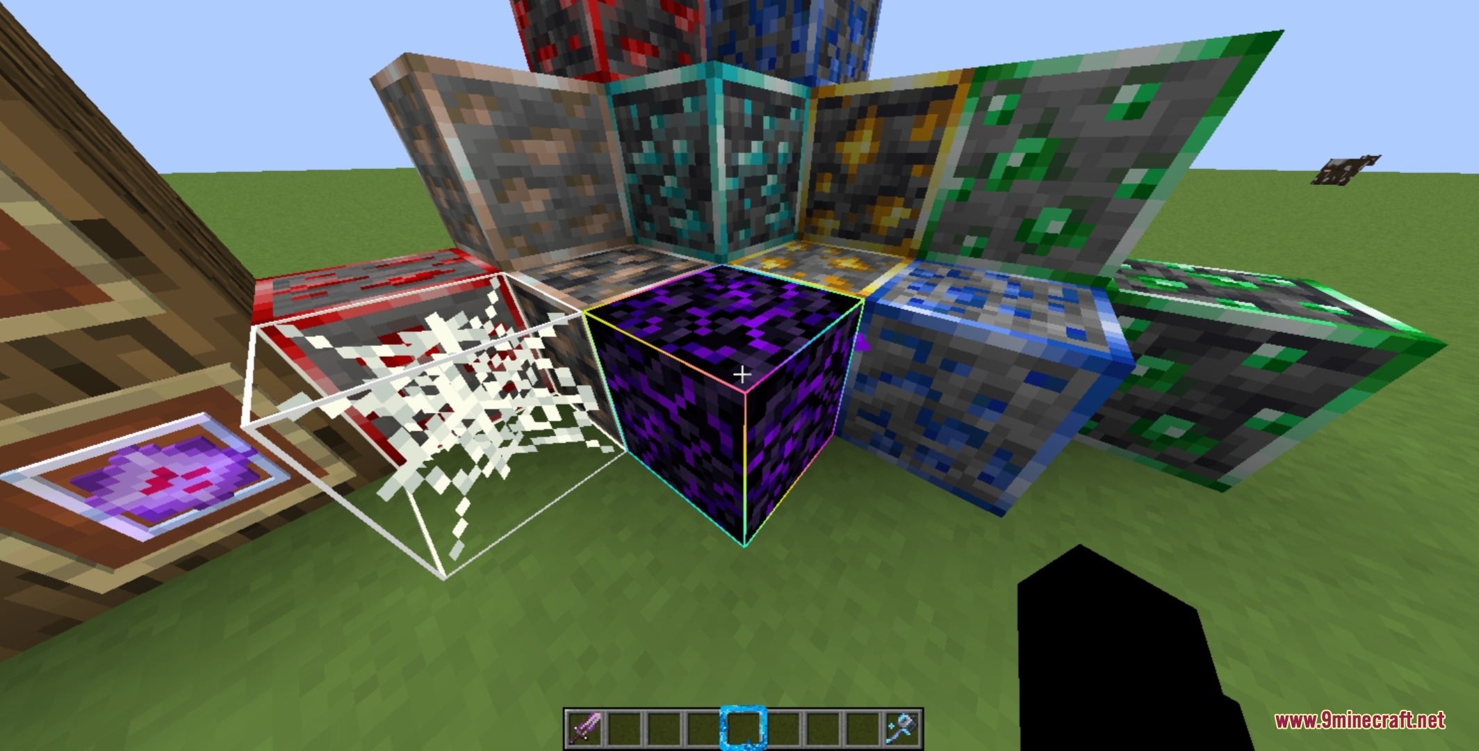 Minecraft ore blocks with vibrant colored outlines for better visibility during gameplay