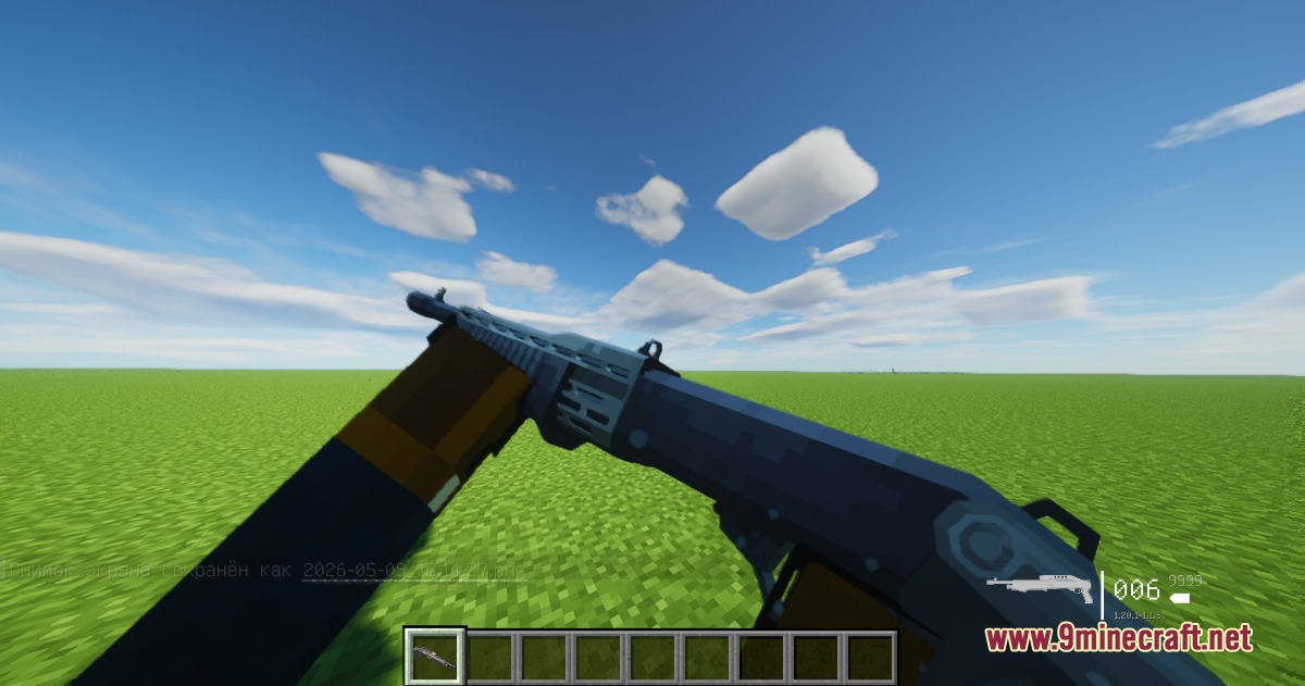 Tacz Recycling Mod Screenshot 5 A first person view of a player holding a detailed shotgun model