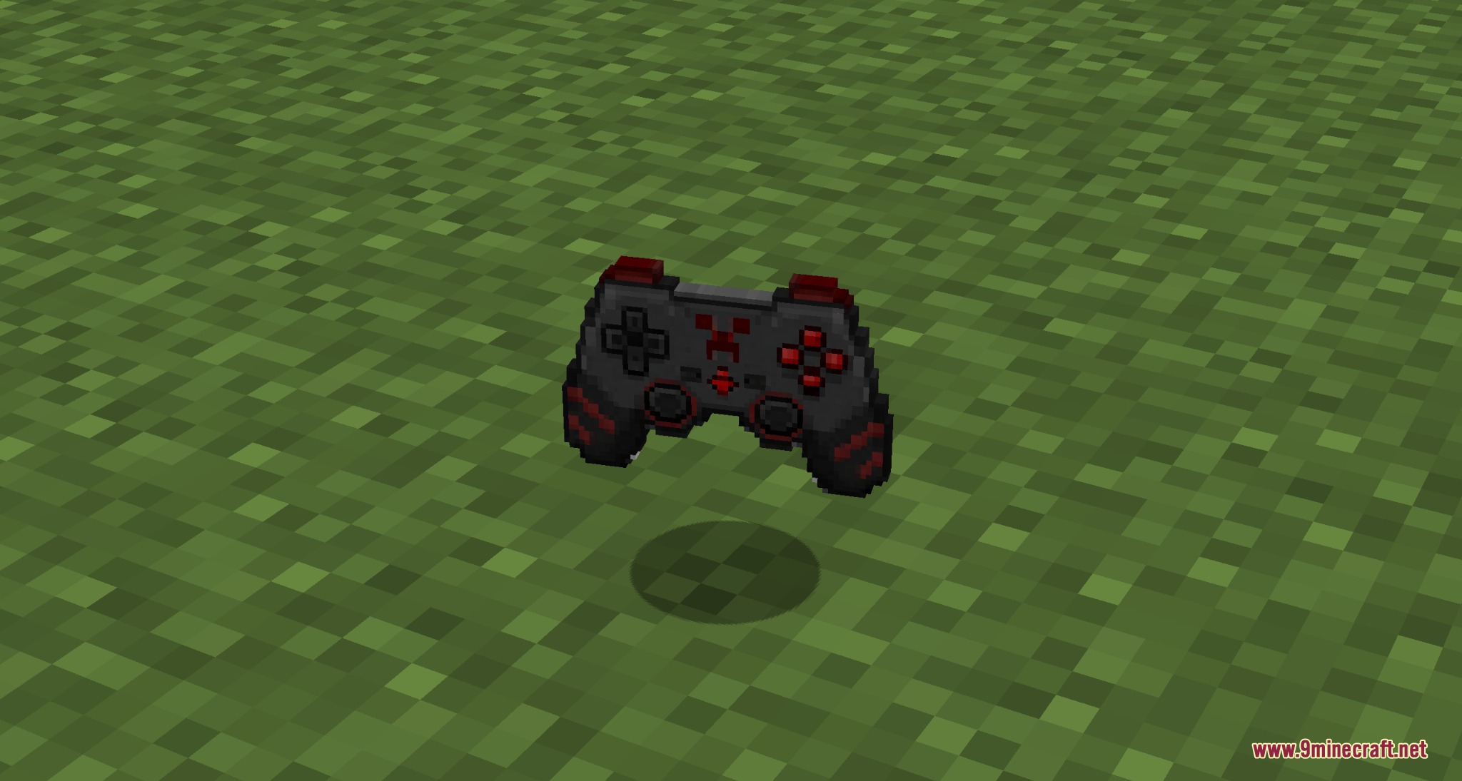 Tame Every Mob Mod Screenshot 8 A red and black pixelated game controller floating over green grass