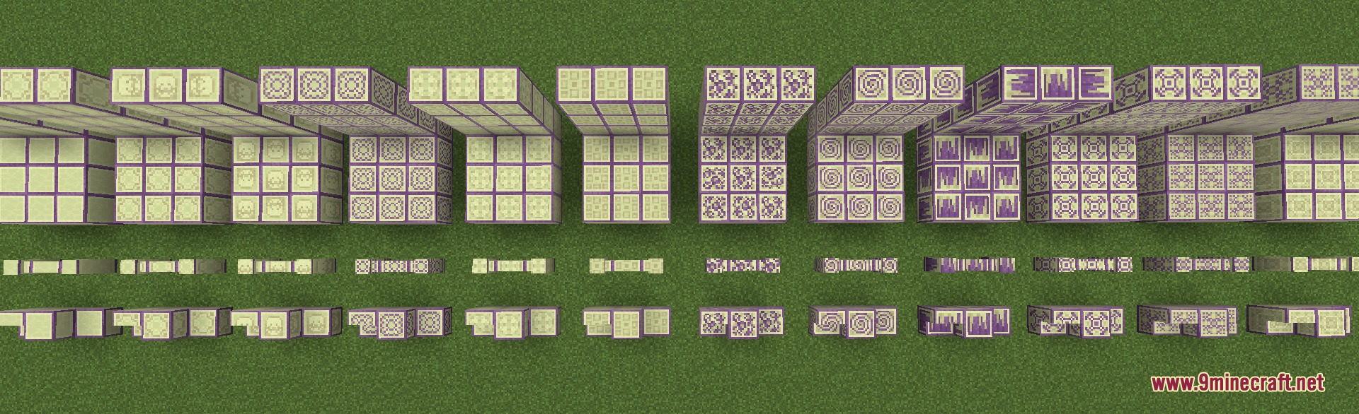 Tasty Tiles Mod Screenshot 1 End stone decorative tiles with purple patterns including slabs and stairs