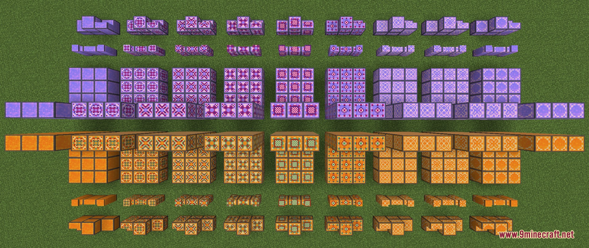 Tasty Tiles Mod Screenshot 2 Vibrant purple and orange tile sets with unique geometric patterns on grass