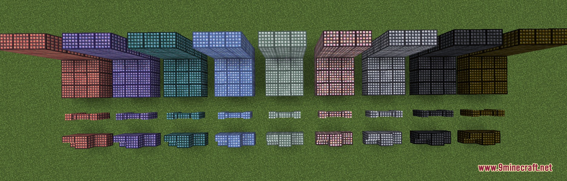 Tasty Tiles Mod Screenshot 7 Tasty Tiles Mod showcases dark colored decorative blocks slabs and stairs on grass