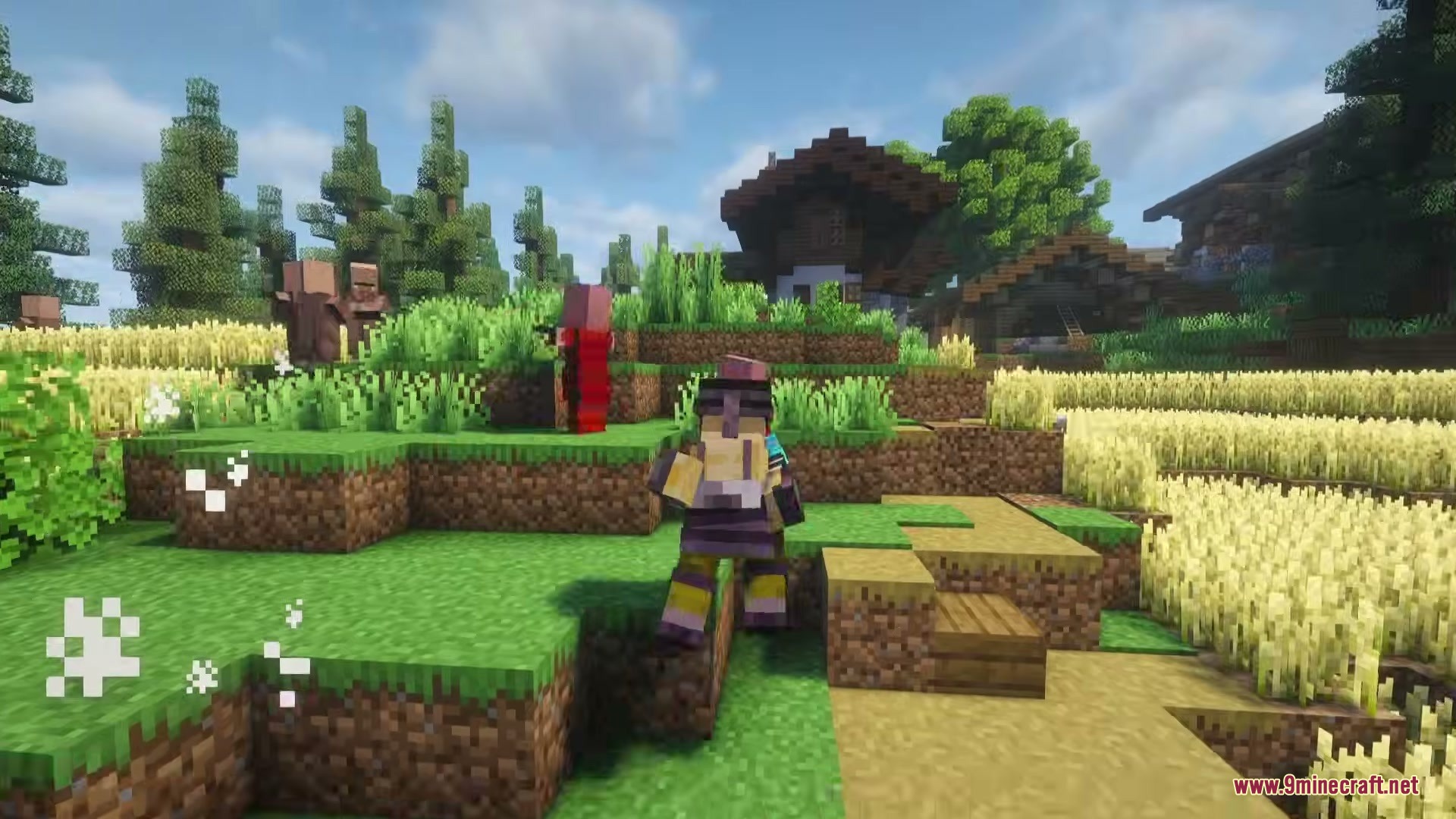 Character wearing the Ruffian armor set stands in a sunny wheat field