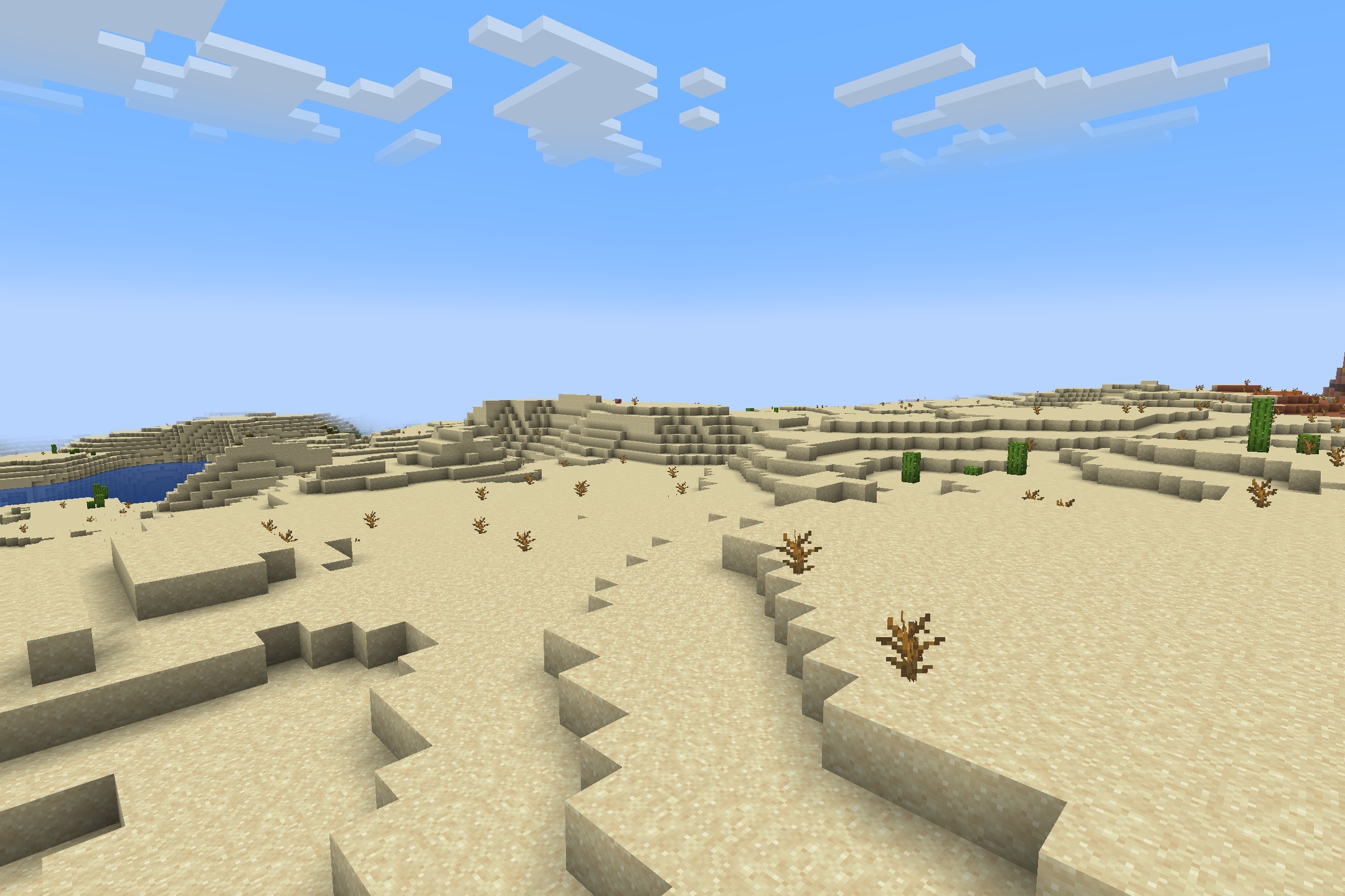 Tazko’s Fresh Textures Resource Pack Screenshot 9 Vibrant desert landscape featuring clean sand textures and scattered dead bushes