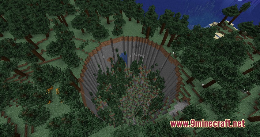 Tectonic Fury Mod Screenshot 2 A massive deep sinkhole opening up in the middle of a forest