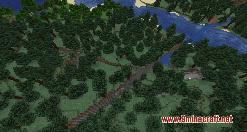 Tectonic Fury Mod Screenshot 3 A deep fault line cutting through a dense spruce forest landscape