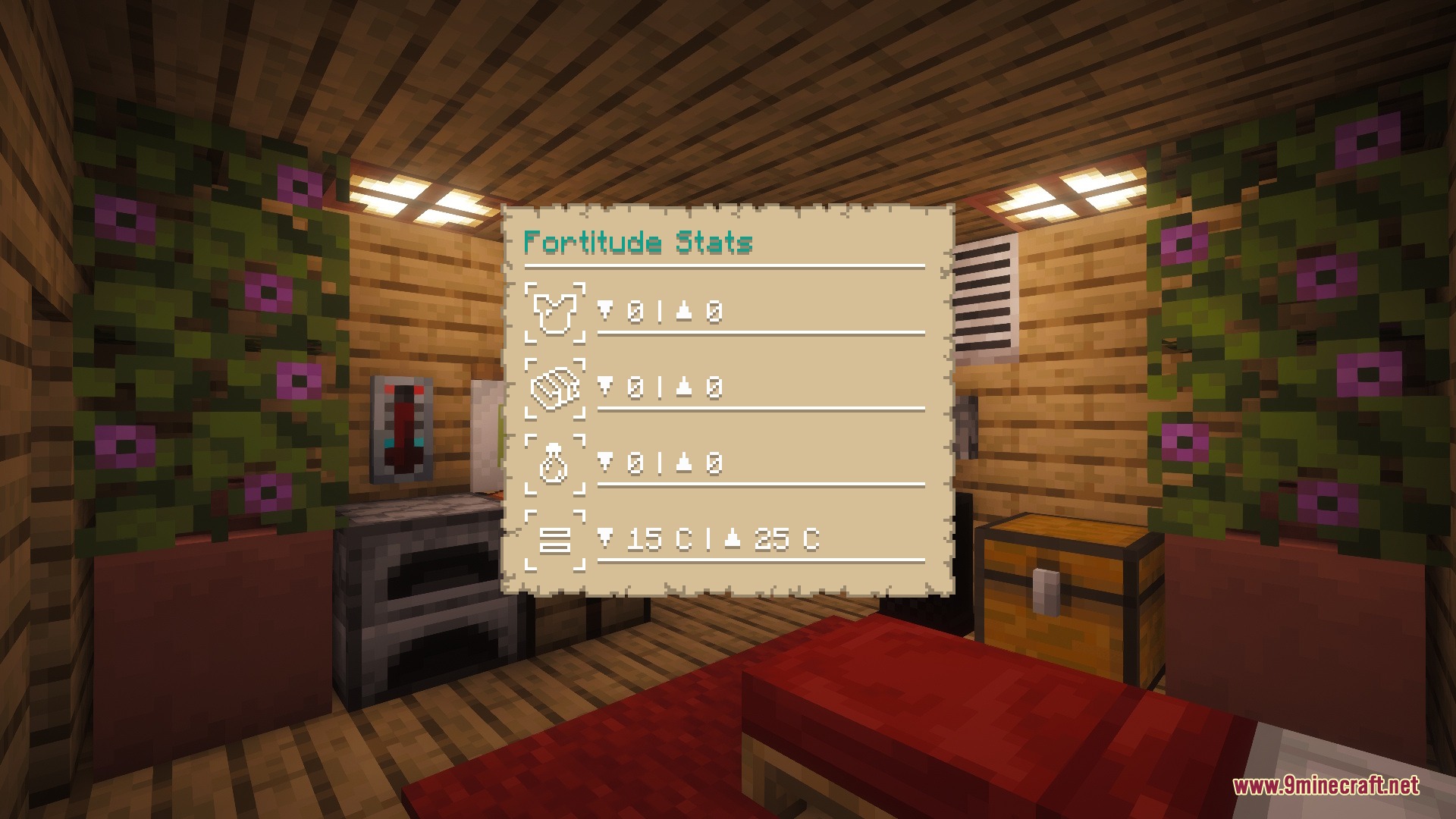 Temporal Mirror Mod Screenshot 4 Fortitude stats interface displaying player temperature resistance and attributes in Minecraft