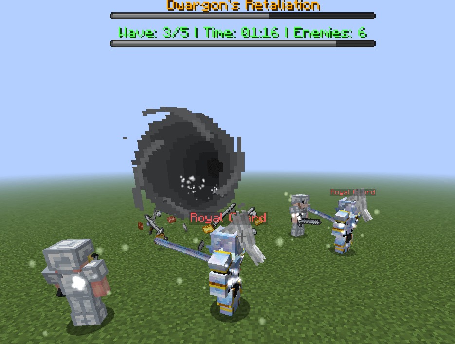 Tensura Gateways Data Pack Screenshot 2 Armored royal guards gather around a dark swirling portal during a battle