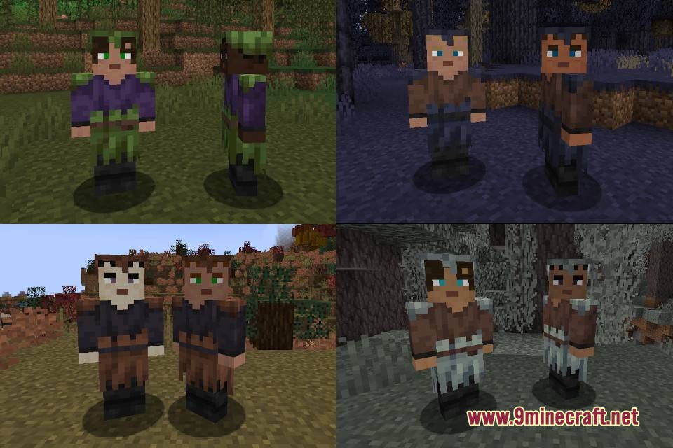 Terran Villagers Resource Pack Screenshot 6 Various villager models with randomized skin tones and hairstyles in different environments