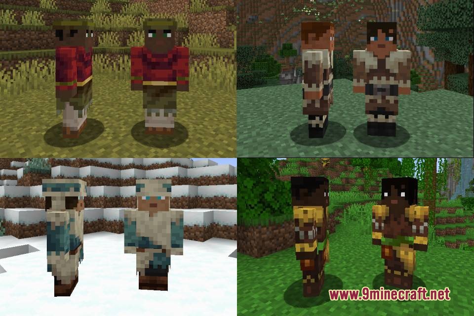 Terran Villagers Resource Pack Screenshot 8 Terran Villagers Resource Pack displays various player like models across different overworld biomes