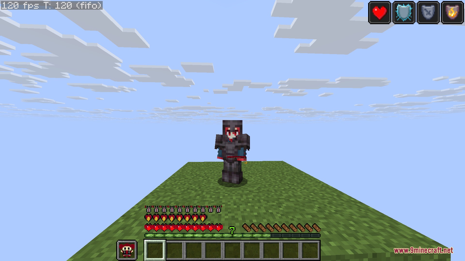 Teto Items Resource Pack Screenshot 8 Player wearing Teto Items armor stands on a grass platform during the day