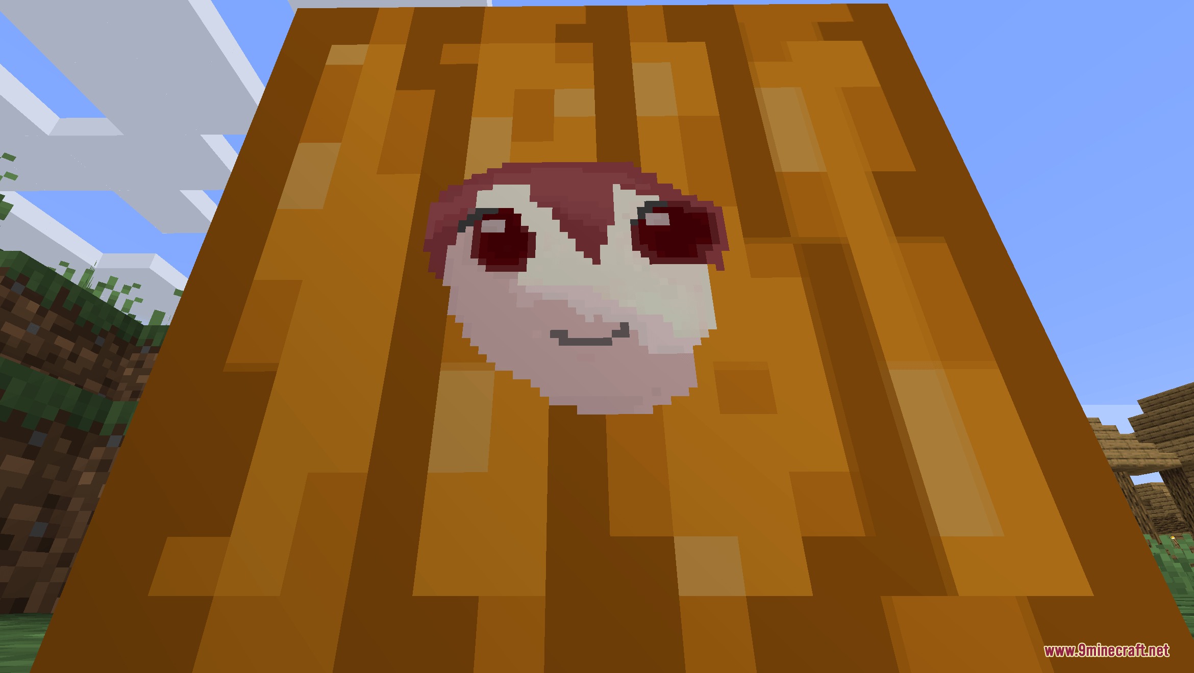 Tetoholic Resource Pack Screenshot 5 A carved pumpkin block featuring a cute Kasane Teto character face
