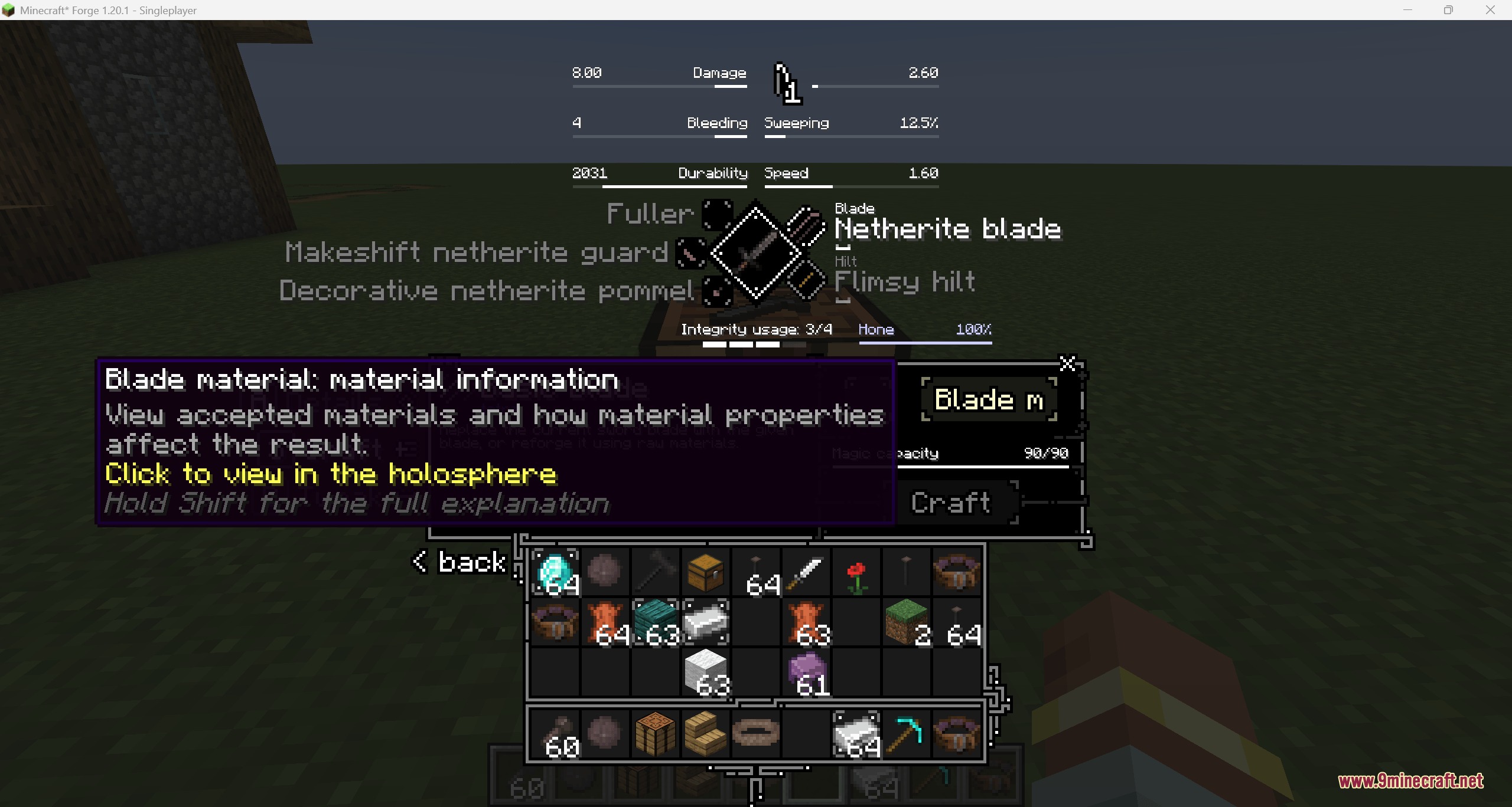 Tetra Insight Mod Screenshot 4 Tooltip showing detailed material information and property effects for a tool part
