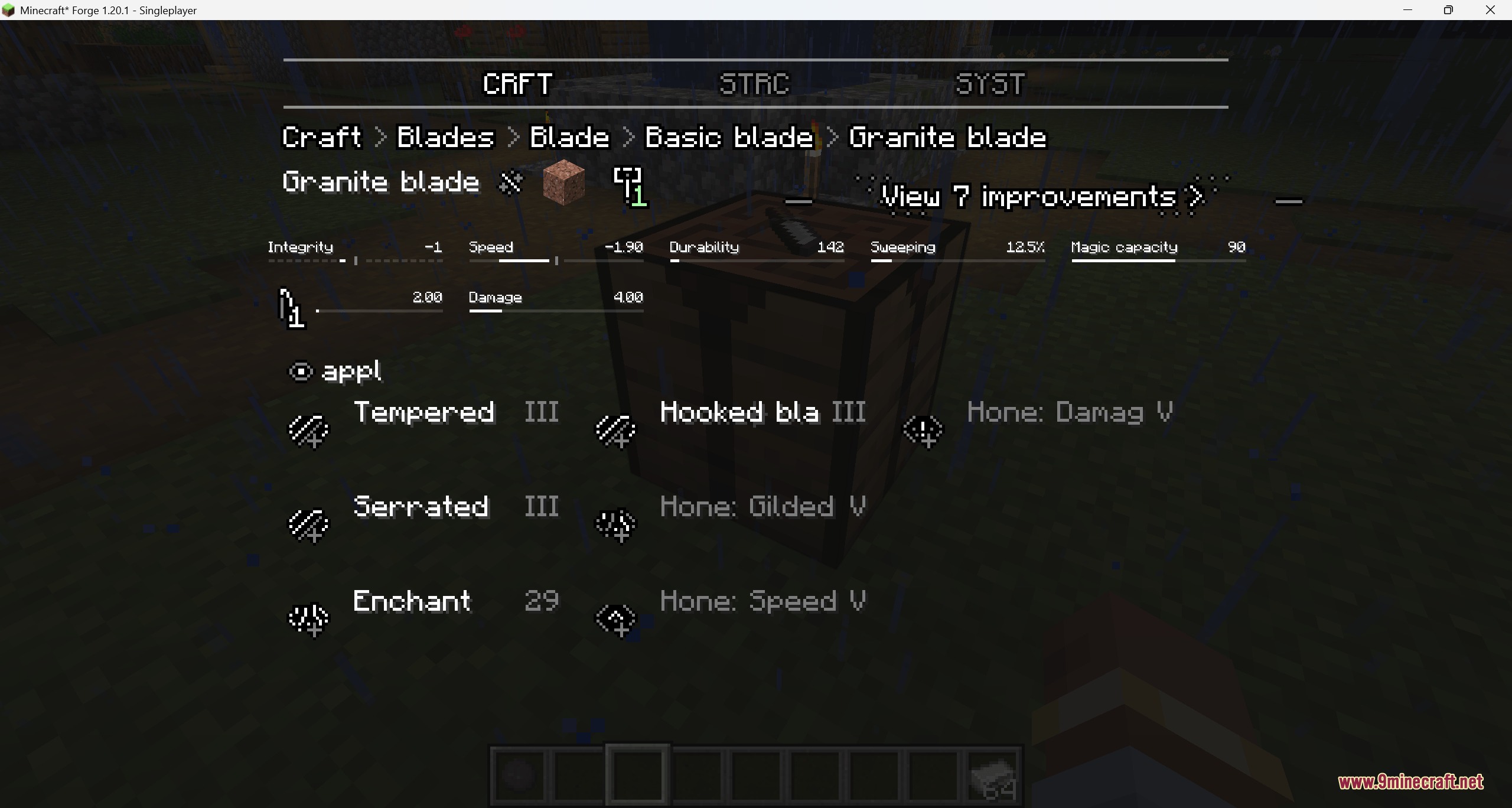 Tetra Insight Mod Screenshot 7 Tetra Insight mod interface displaying various improvements for a custom granite blade