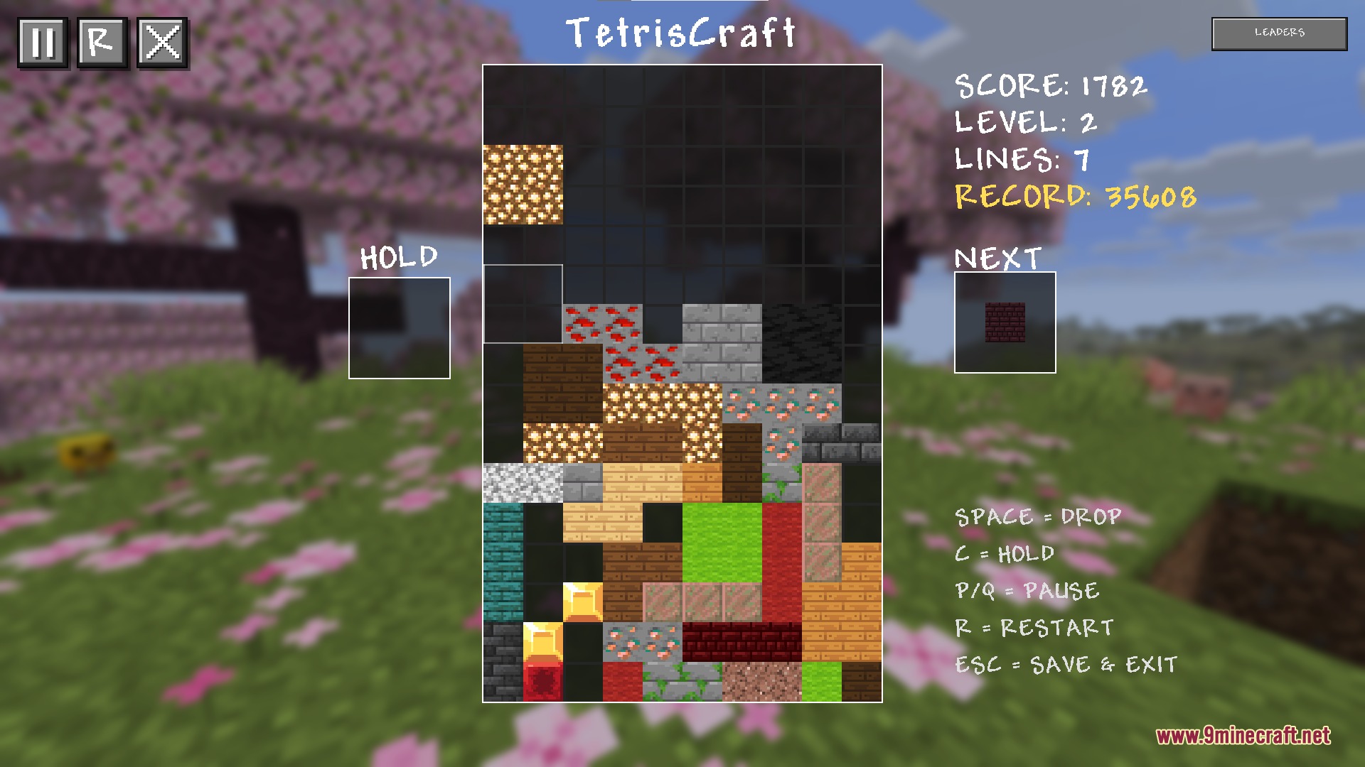 Tetris Craft Mod Screenshot 1 TetrisCraft mod interface showing falling blocks made of various Minecraft materials and ores