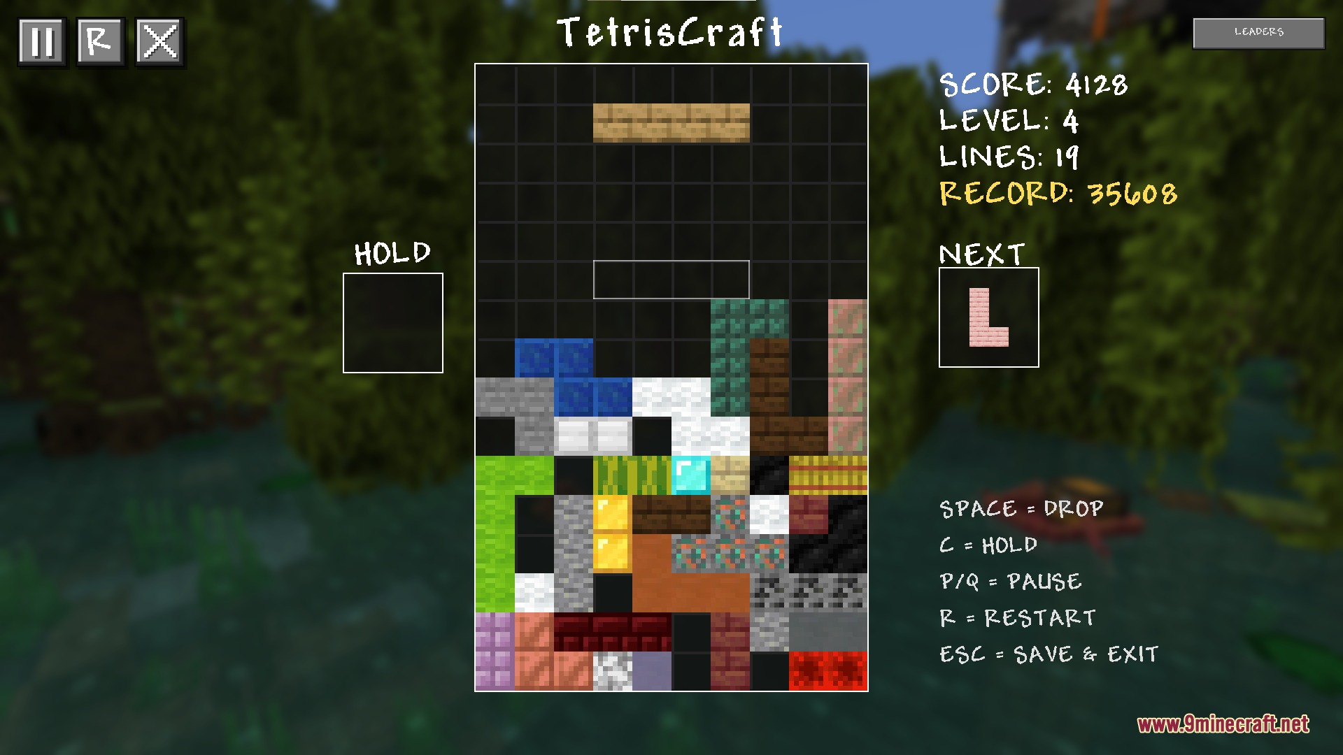 Tetris Craft Mod Screenshot 2 Classic block stacking game in a jungle biome featuring various Minecraft block textures