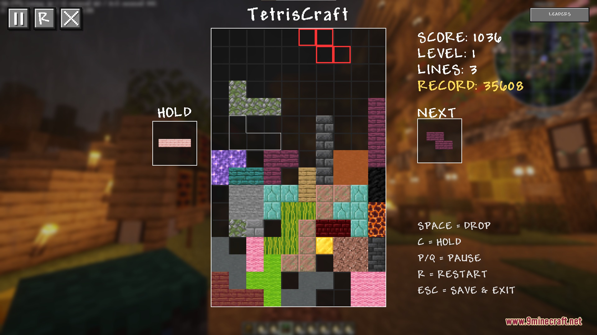 Tetris Craft Mod Screenshot 3 TetrisCraft mod interface showing a classic block stacking game with Minecraft textures