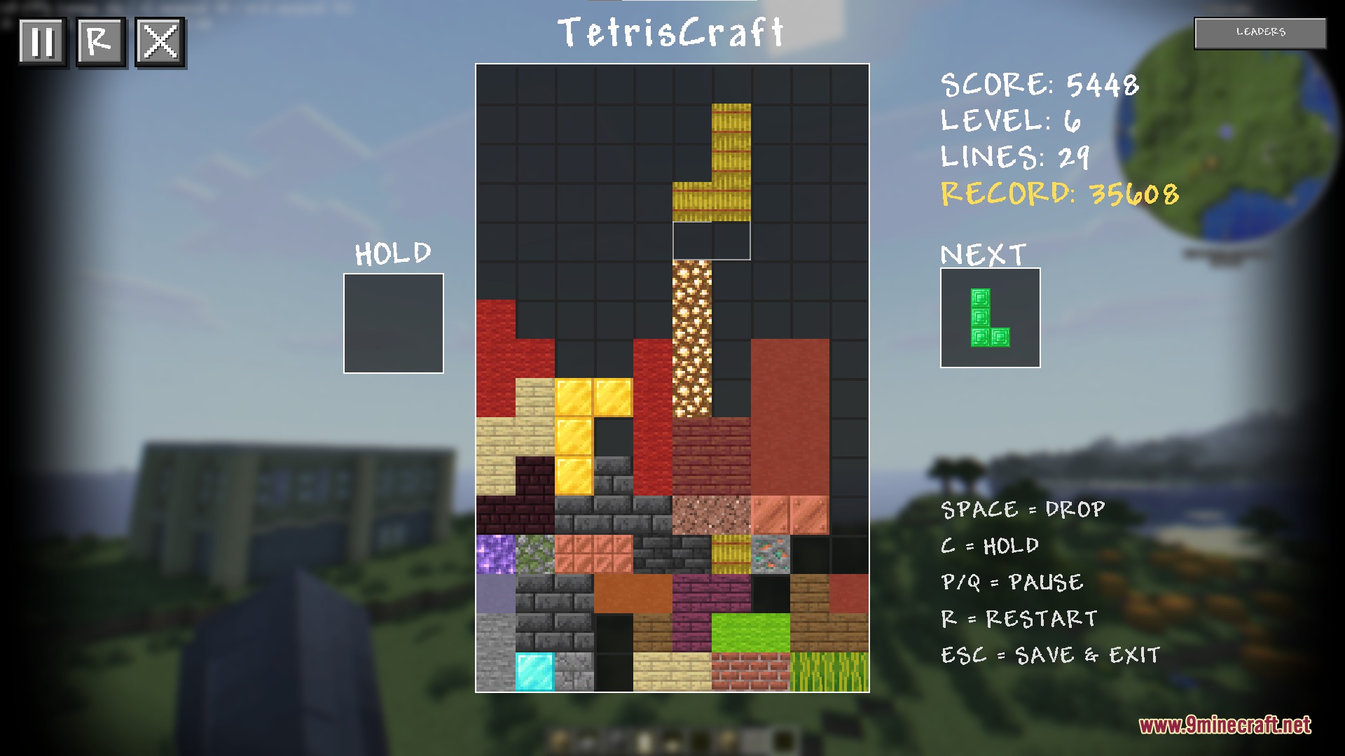 Tetris Craft Mod Screenshot 7 TetrisCraft mini game interface with falling blocks made of Minecraft materials
