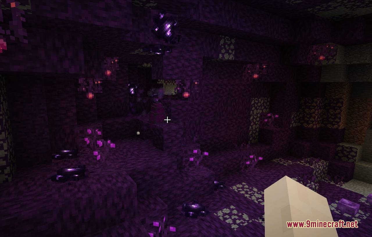 Thaumic Attempts Mod Screenshot 3 A dark cavern with purple crystals from the Thaumic Attempts mod