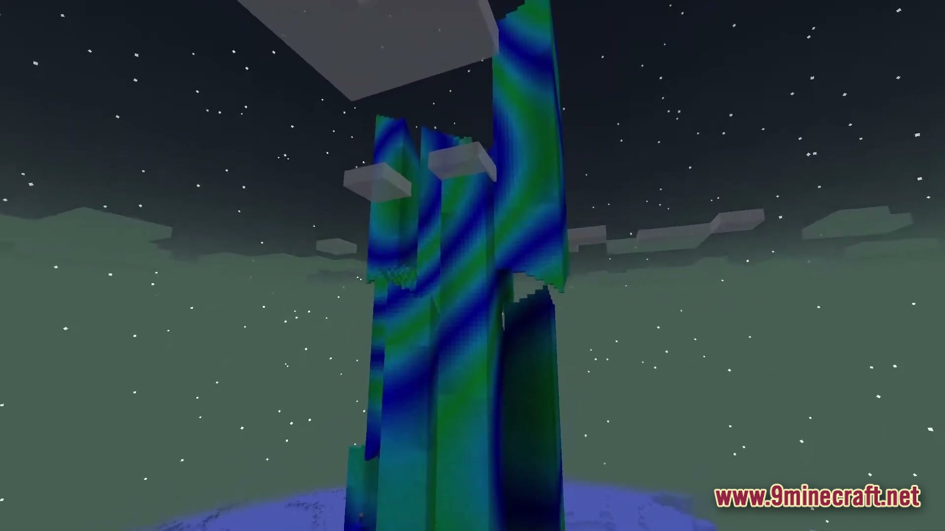 The Best Of Twilight Forest Modpack Screenshot 4 An aurora effect stretches across the night sky above a snowy biome in the Twilight Forest