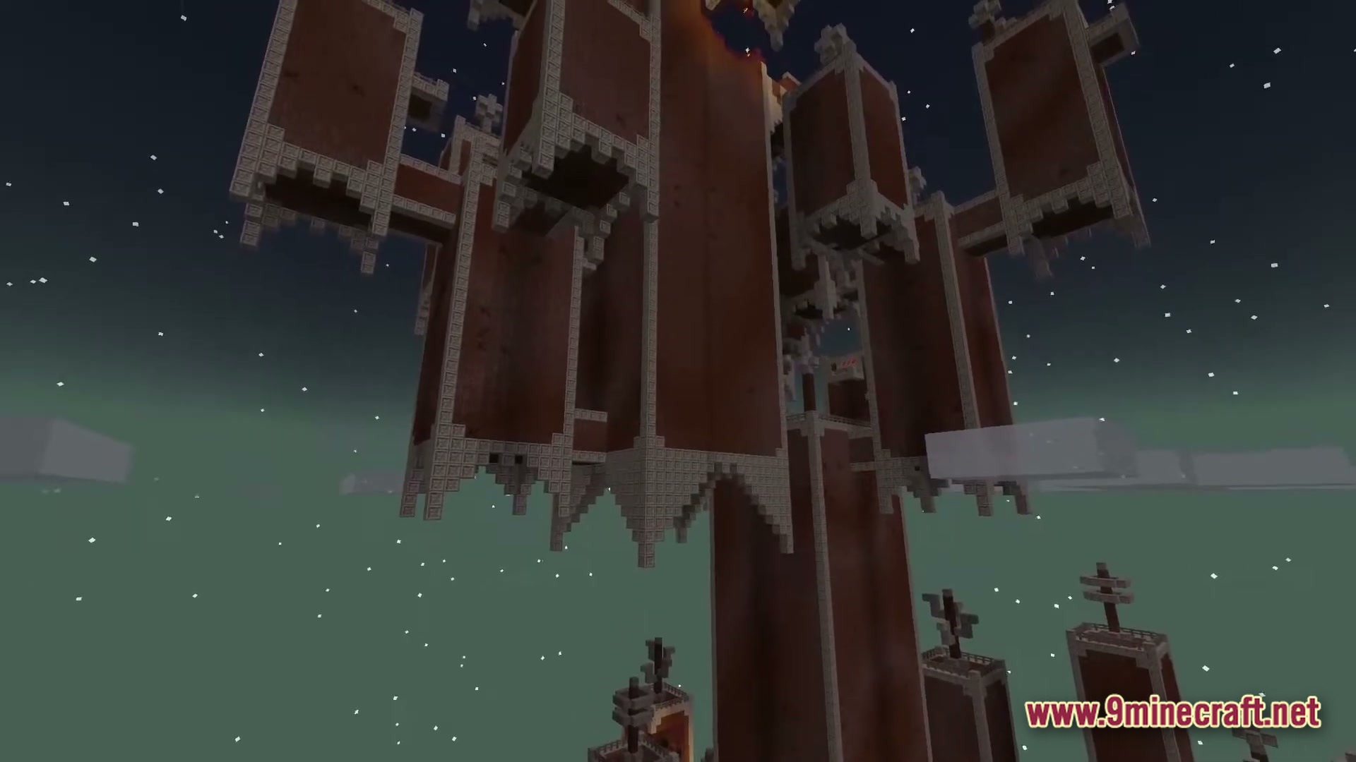 The Best Of Twilight Forest Modpack Screenshot 5 A massive Ur-Ghast Tower structure floating in the dark sky of the Twilight Forest dimension