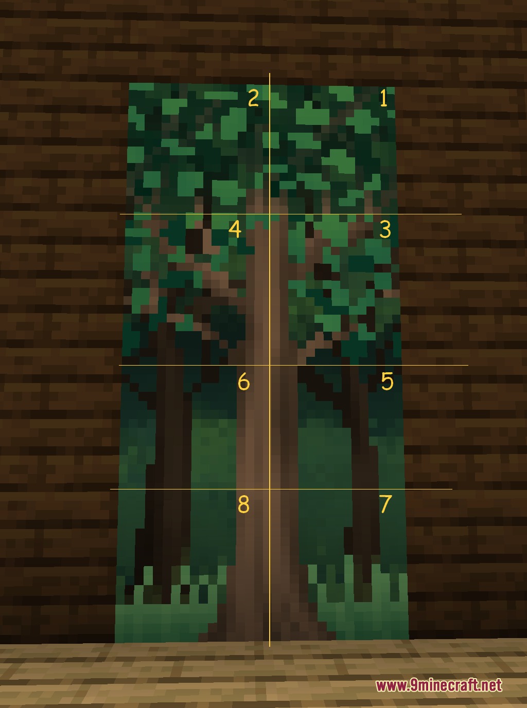 The Emporium Furniture Mod Screenshot 4 A giant repeating forest mural displayed across eight blocks on a wall